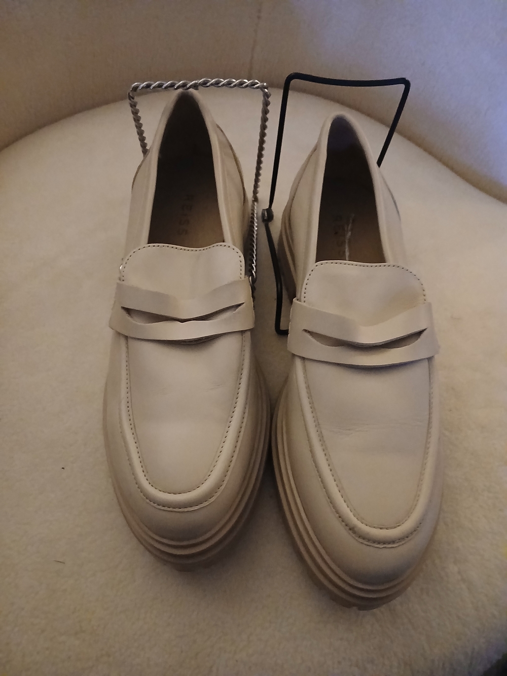 Reiss Cream Leather Women's Penny Loafers